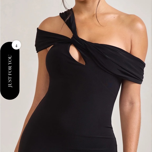 Chain Reaction | Black Strappy Asymmetric Bodycon Midi Dress - Picture 4 of 4